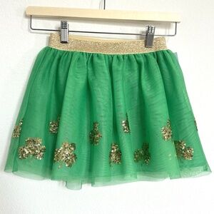 St Patrick Day Crinoline Tutu Skirt Sparkly Gold Sequin Shamrock Girls Small 6/7